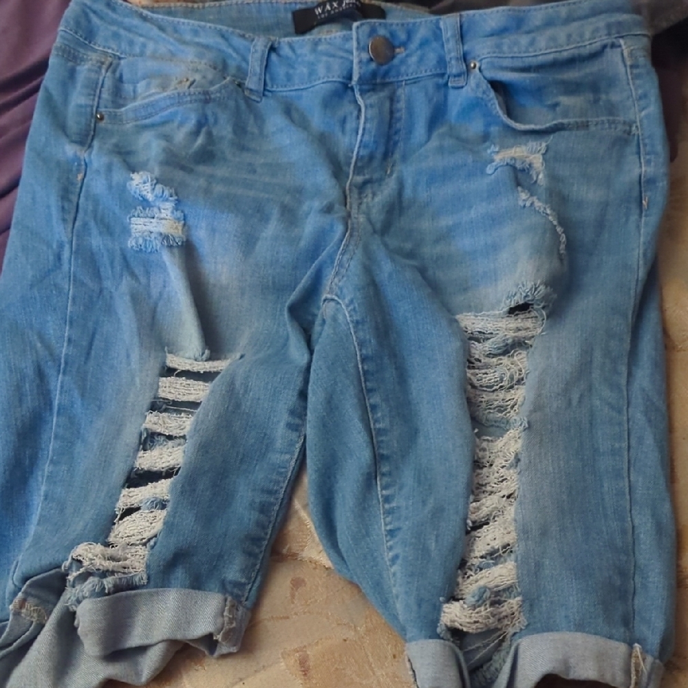 Wax Jean Ripped Light Blue Denim Shorts